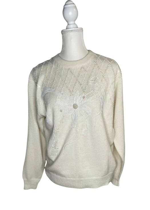 Alfred Dunner Sweaters - Alfred Dunner Plus Knightsbridge Embellished sweater Ivory Sz Large crew neck